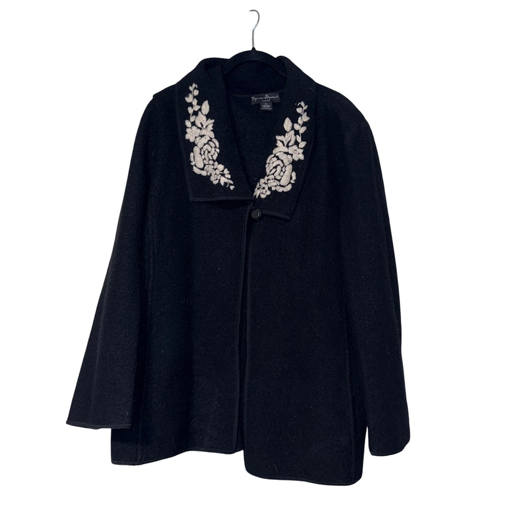 Mercer &‎ Madison Wool Jacket Women 1X Black 100% Wool Floral Embroidered